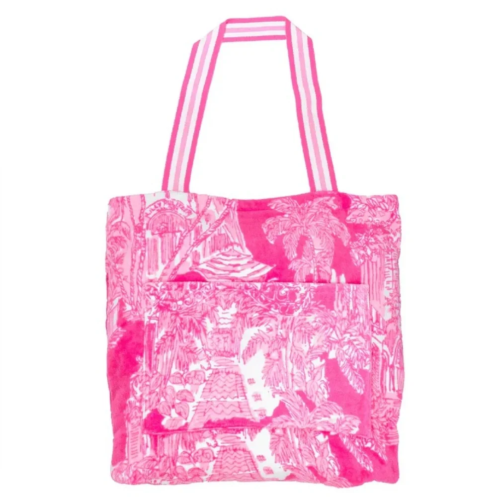 New Lilly Pulitzer Towel Tote pink Palm Beach Toile